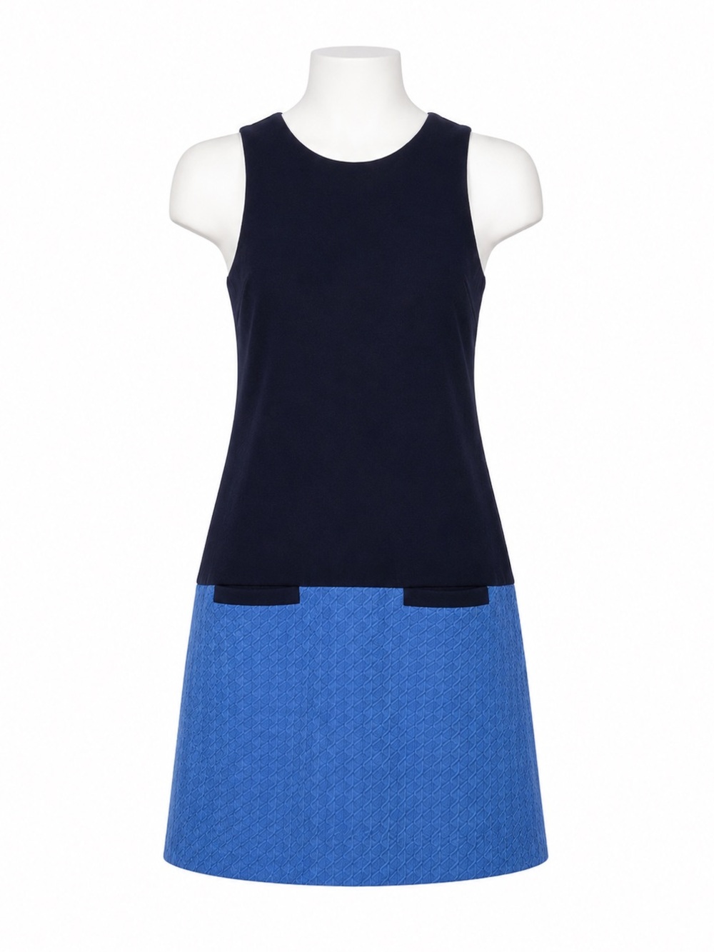 Size 12 Elisa J Women’s Colorblock Sleeveless Sheath Dress Navy Blue Textured